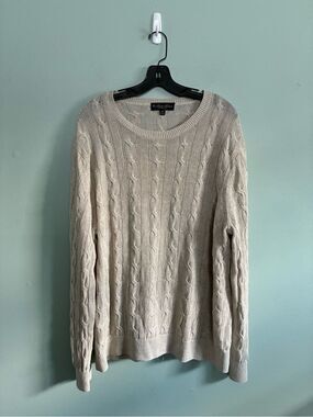 Brooks Brothers Men’s Cable Knit Stitch Linen Crewneck Khaki Tan Sweater Sz 2XL